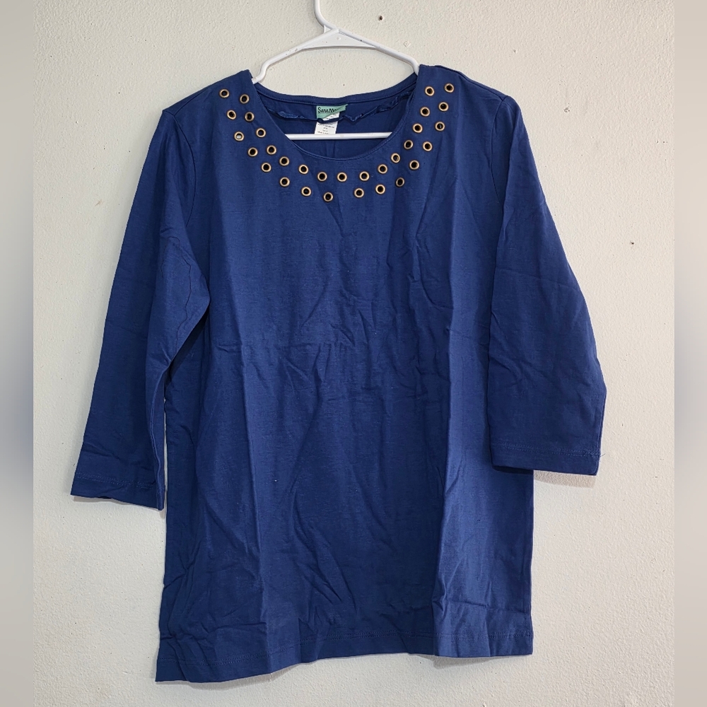 Sara Morgan Navy Top with Gold Accents (0167)